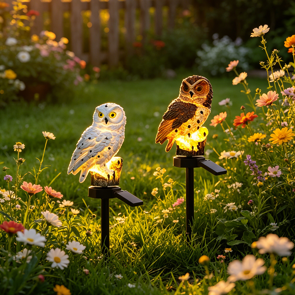 Outdoor Lighting For Gazebo - Owl Solar Light, Resin Owl Ground