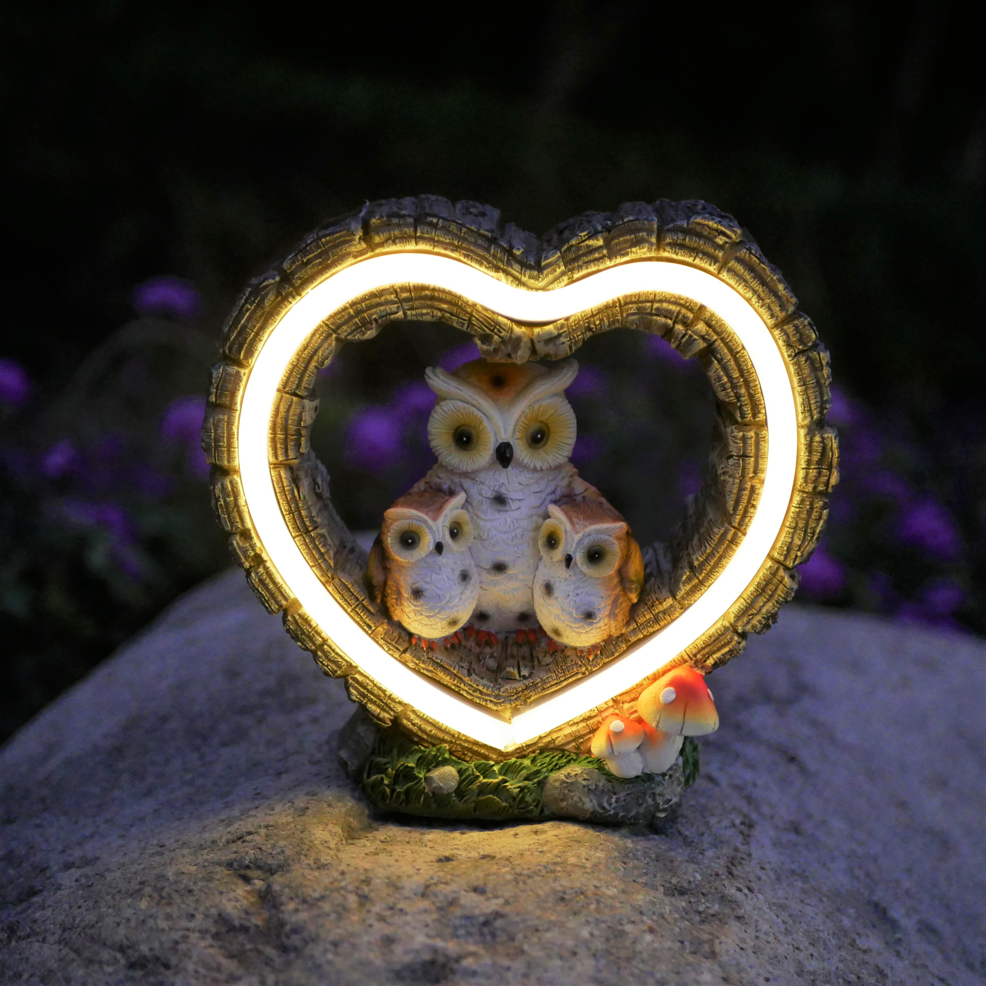 Outdoor Lighting For Patio - 1Pc Solar-Powered Light, Heart-Shaped Owl Statue
