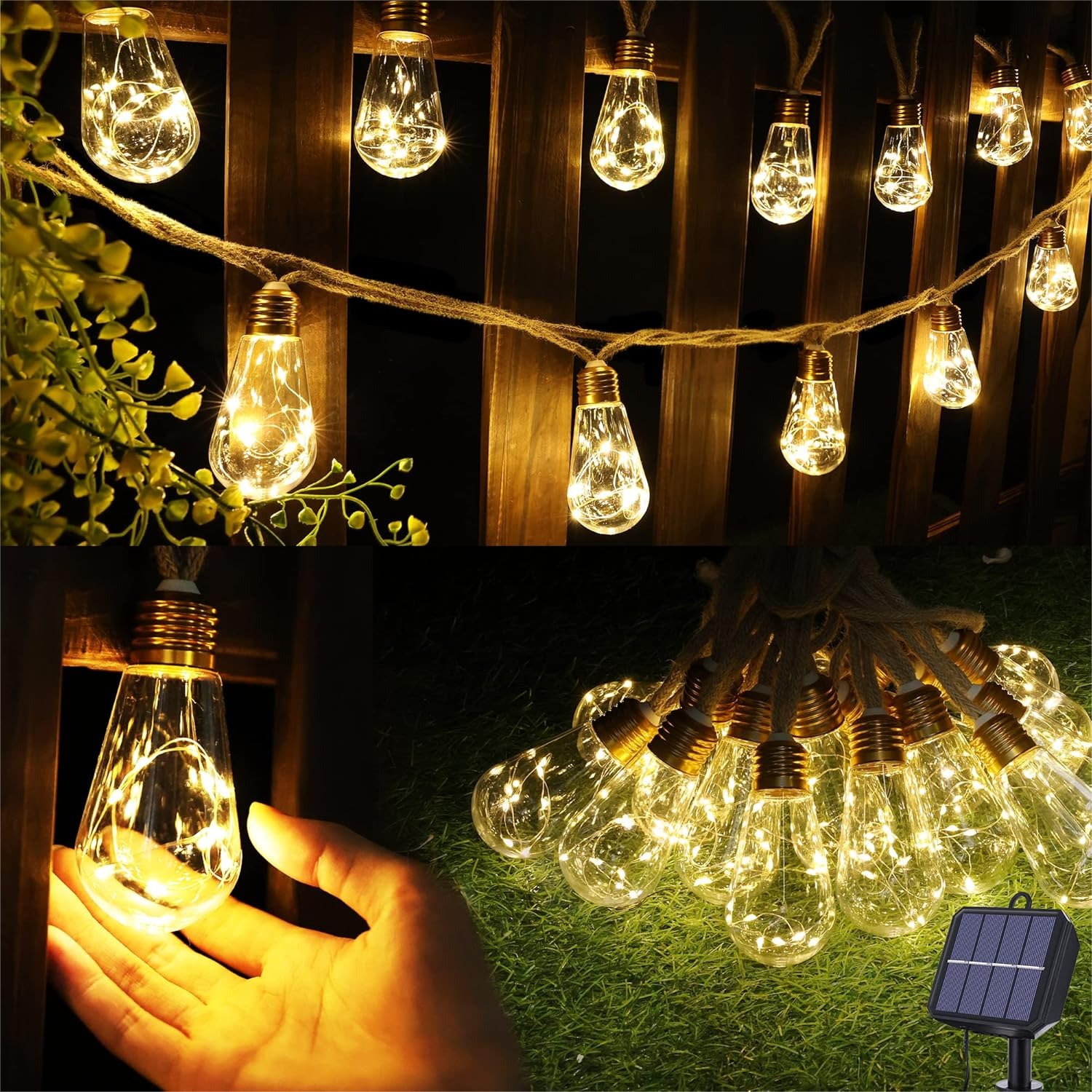 Outdoor Lighting For Patio - Solar Outdoor String Lights 20Ft Vintage