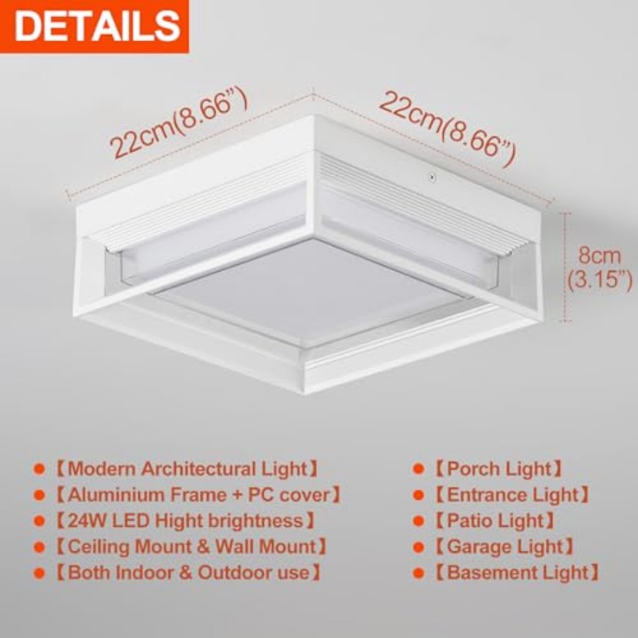 White Square Flush Mount Outdo – Outdoor Lighting For Patio Bewertung und Preis